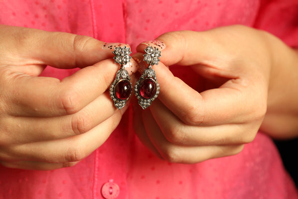 Vintage Teardrop Garnet and Diamond Earrings