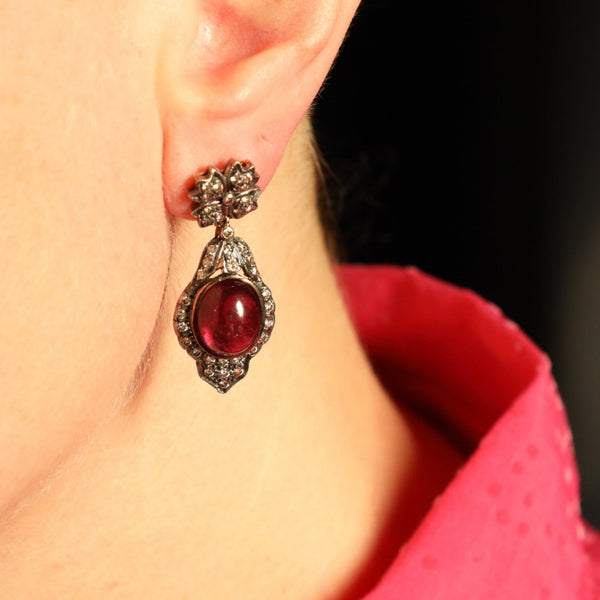 Vintage Teardrop Garnet and Diamond Earrings