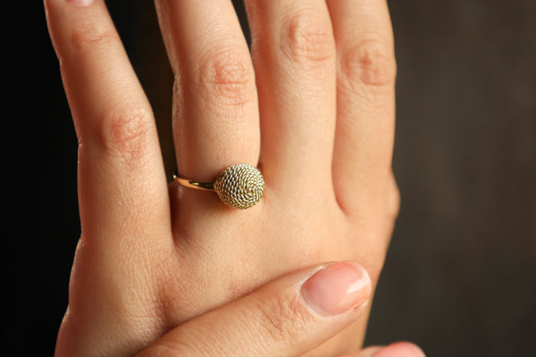 Wire Wrapped Beehive Ring in Woven 14k Filigree Gold