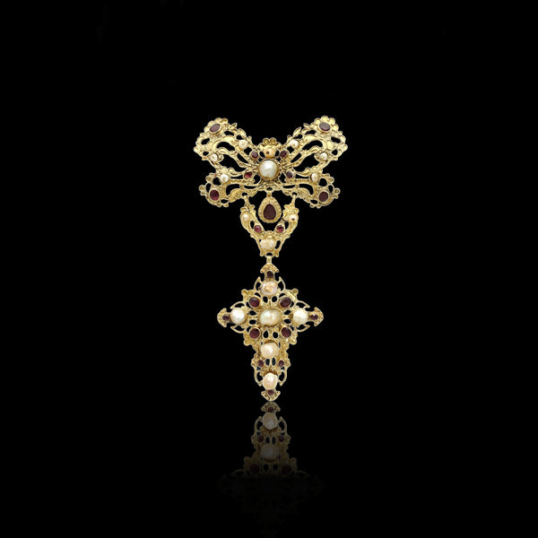 Antique Italian Cross Necklace, Georgian Rococo Corsage Jewelry, circa 1700s - Pretty Different Shop