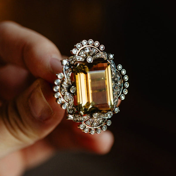 Antique HUGE 27CT Citrine and Diamond Ring