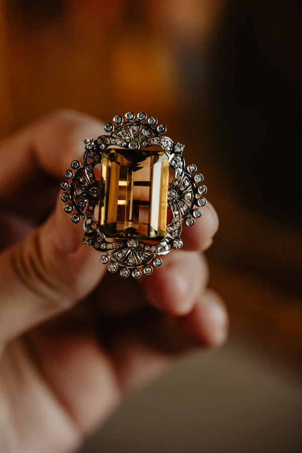 Antique HUGE 27CT Citrine and Diamond Ring - Pretty Different Shop