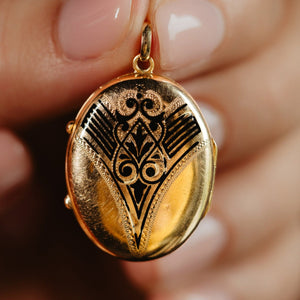 Antique Art Nouveau 14K Gold Black Enamel Locket - Pretty Different Shop