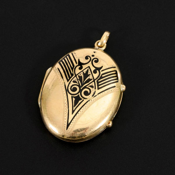 Antique Art Nouveau 14K Gold Black Enamel Locket - Pretty Different Shop