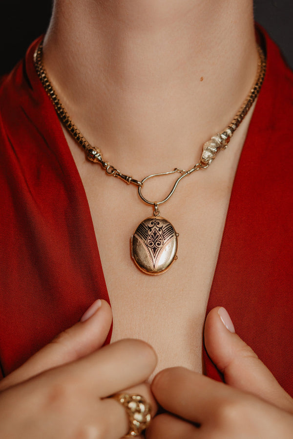 Antique Art Nouveau 14K Gold Black Enamel Locket - Pretty Different Shop