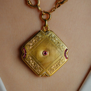 Antique Art Nouveau Square Ruby and Diamond Locket - Pretty Different Shop