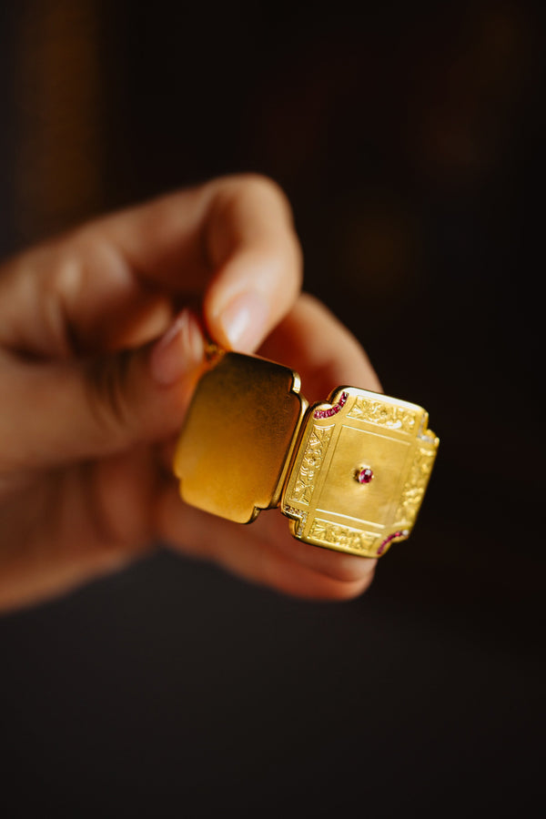 Antique Art Nouveau Square Ruby and Diamond Locket - Pretty Different Shop