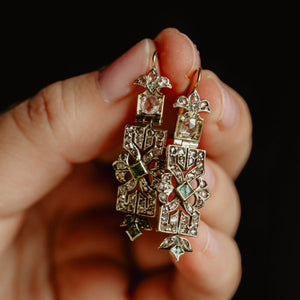 Antique Art Nouveau Emerald and Rose Cut Diamond Earrings - Pretty Different Shop
