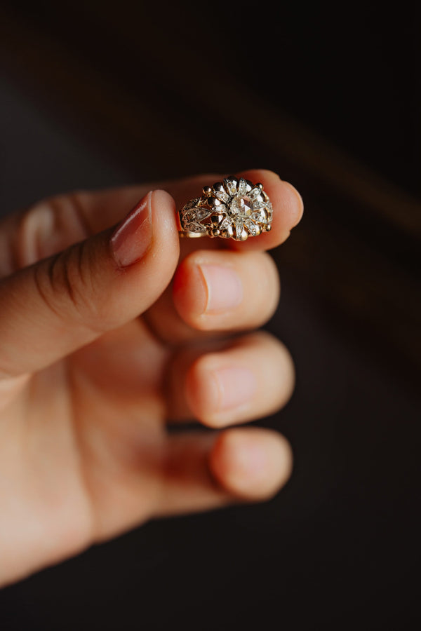 Antique Rose Cut Diamond Lotus Flower Ring - Pretty Different Shop