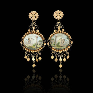An absolutely UNIQUE and MUSEUM-WORTHY Early Victorian era cupid miniature earrings made of solid 14k yellow gold!  Coming from Italy, this almost 250 year old earrings boast an amazing decorative profile.