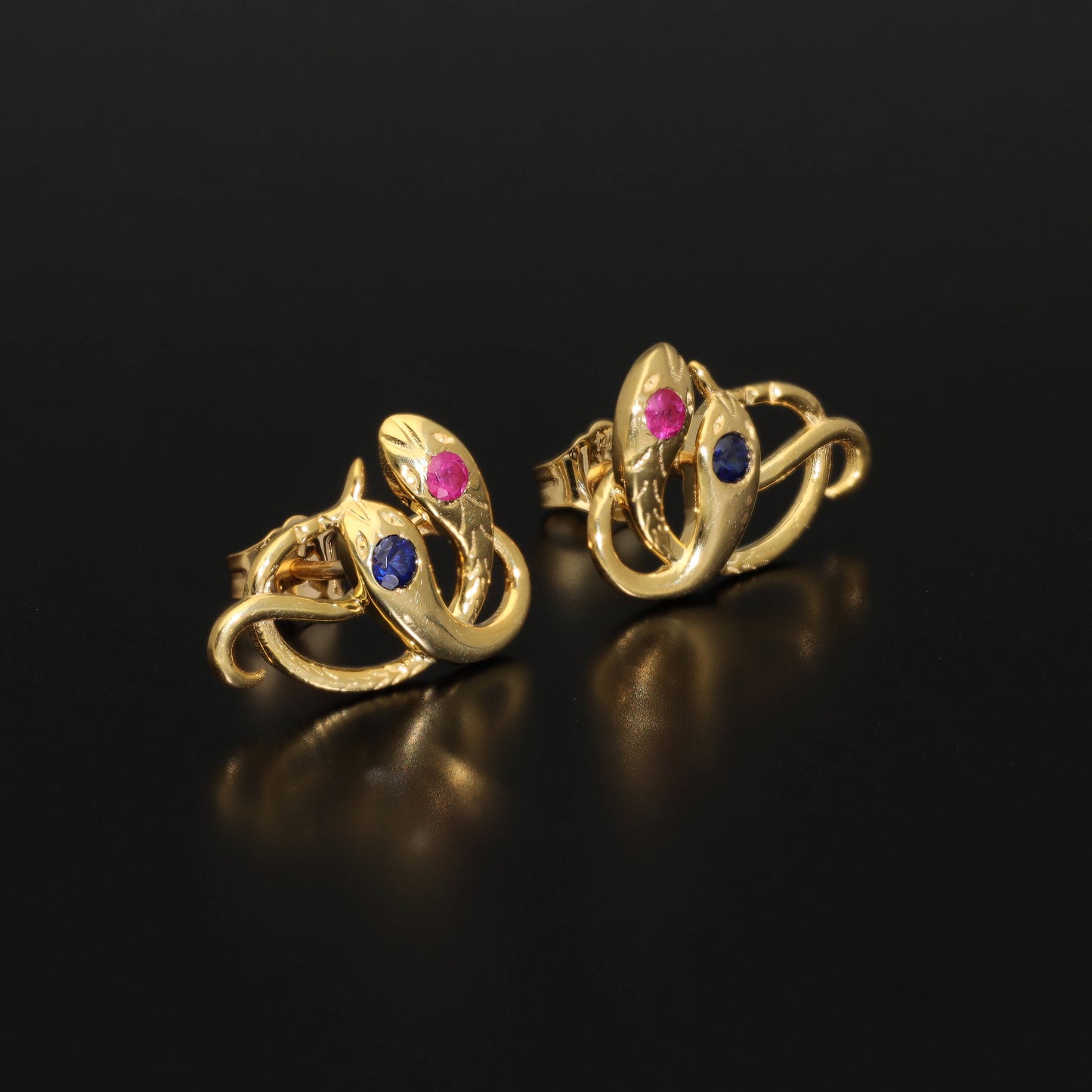 Antique Victorian Ruby Snake Studs, Antique Sapphire Double Headed Snake Earrings, Antique Rose Gold Earrings - Journey Jewellery Online Design Jewelry Shop