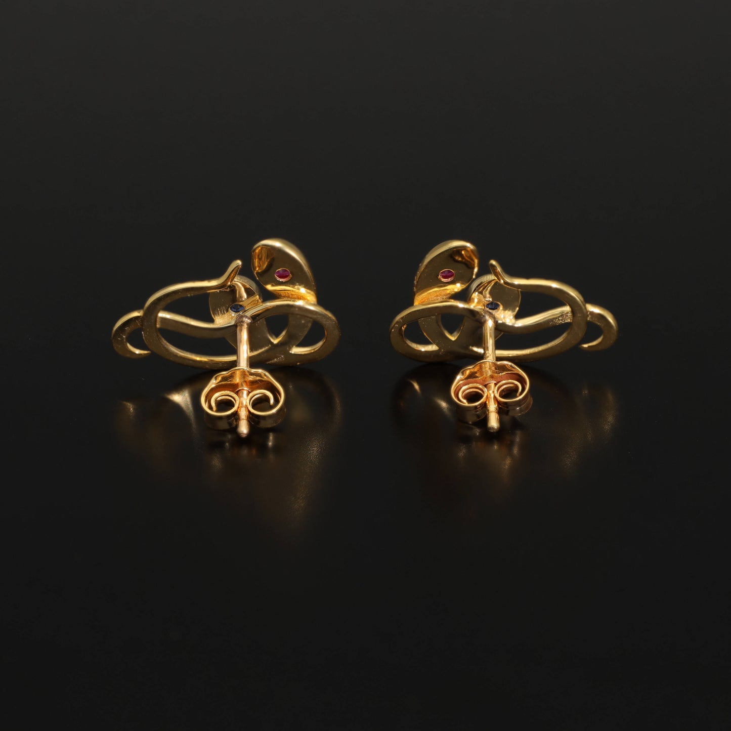 Antique Victorian Ruby Snake Studs, Antique Sapphire Double Headed Snake Earrings, Antique Rose Gold Earrings - Journey Jewellery Online Design Jewelry Shop