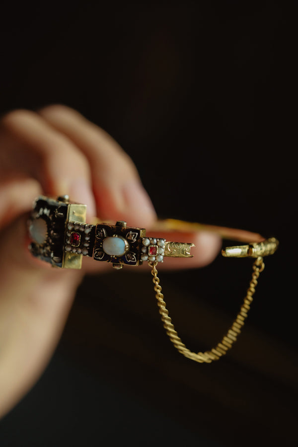 Antique French BLUE ENAMEL Opal, Diamond and Ruby Bracelet - Pretty Different Shop