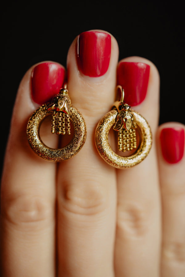 Antique Etruscan Revival Round Tassel Earrings - Pretty Different Shop