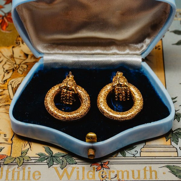 Antique Etruscan Revival Round Tassel Earrings