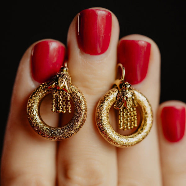 Antique Etruscan Revival Round Tassel Earrings - Pretty Different Shop