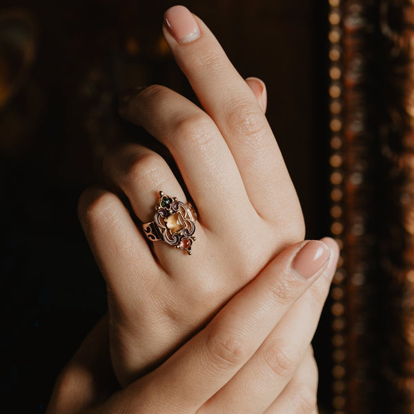 Antique Purple Enamel Tourmaline and Citrine Ring - Pretty Different Shop