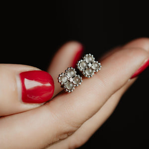 Vintage Gray Moonstone and Diamond Stud Earrings