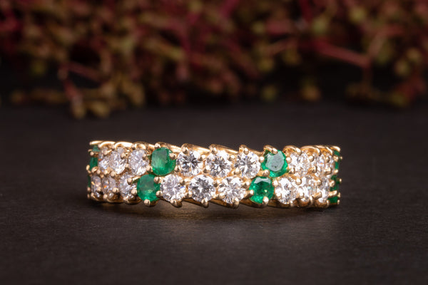 Half Eternity Vintage Diamond and Emerald Ring - Pretty Different Shop