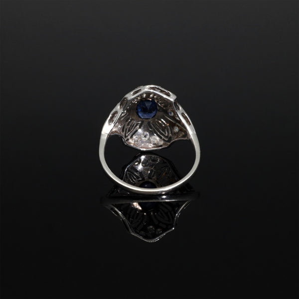 Platinum Antique 1CT Natural Untreated Eye Clean Sapphire and Diamond Ring