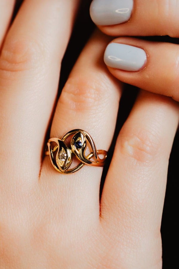 Double Headed Edwardian Sapphire Diamond Snake Ring - Pretty Different Shop