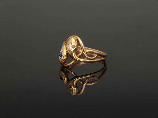 Double Headed Edwardian Sapphire Diamond Snake Ring - Pretty Different Shop
