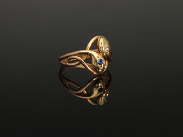 Double Headed Edwardian Sapphire Diamond Snake Ring - Pretty Different Shop