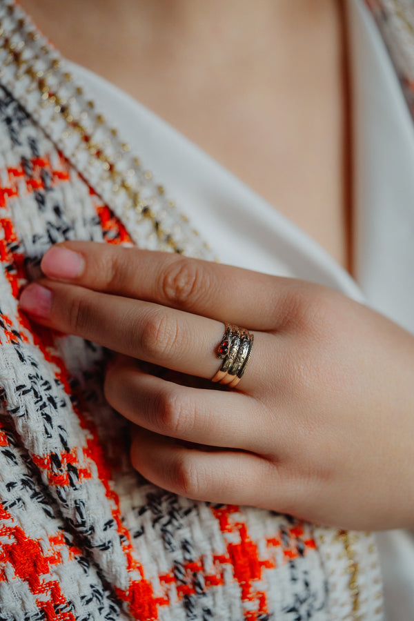 British Coiled Snake Rose Cut Garnet Ring - Pretty Different Shop