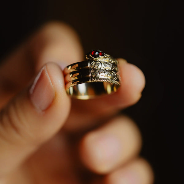 British Coiled Snake Rose Cut Garnet Ring - Pretty Different Shop