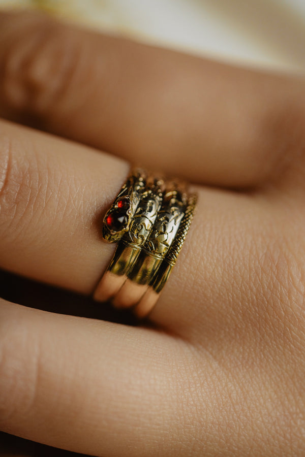 British Coiled Snake Rose Cut Garnet Ring - Pretty Different Shop