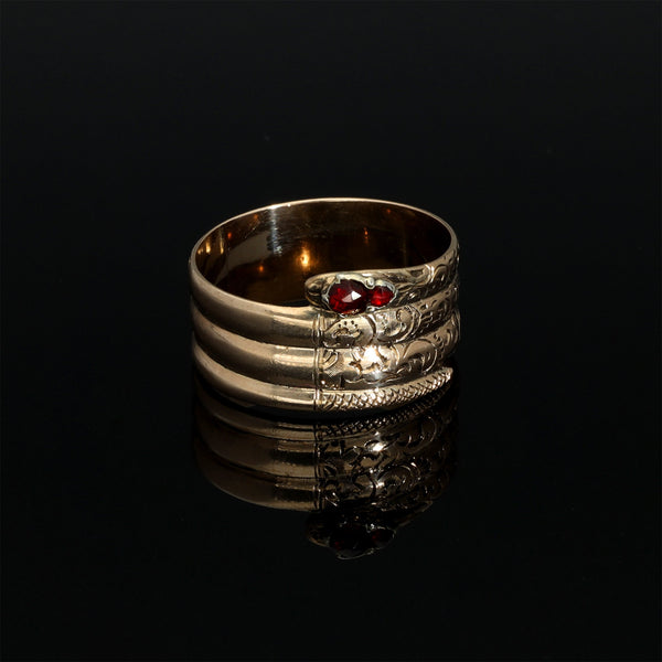 British Coiled Snake Rose Cut Garnet Ring