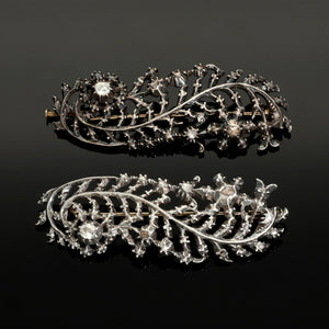Set of 2 Silver Feather Brooches set with Rose Cut Diamonds - Pretty Different Shop