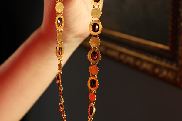 Antique Floral Garnet Necklace in Solid 14k Gold