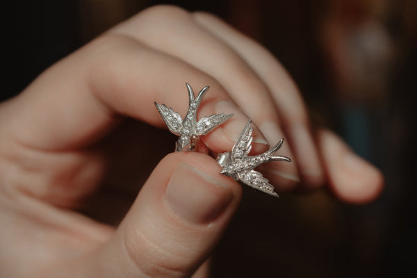 Unique Studs - Victorian Swallow Birds Earrings - FREE SHIPPING