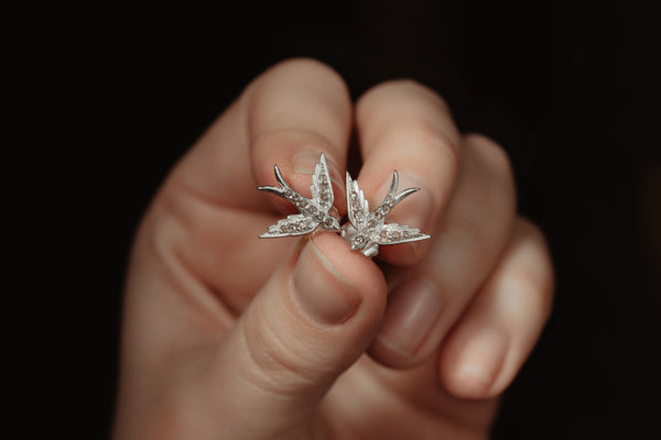 Unique Studs - Victorian Swallow Birds Earrings - FREE SHIPPING