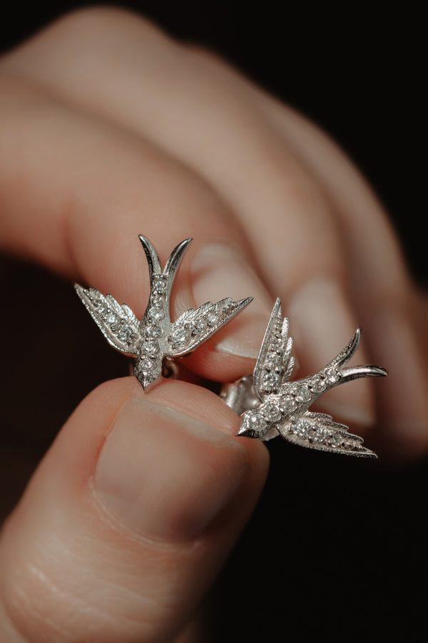 Unique Studs - Victorian Swallow Birds Earrings - FREE SHIPPING