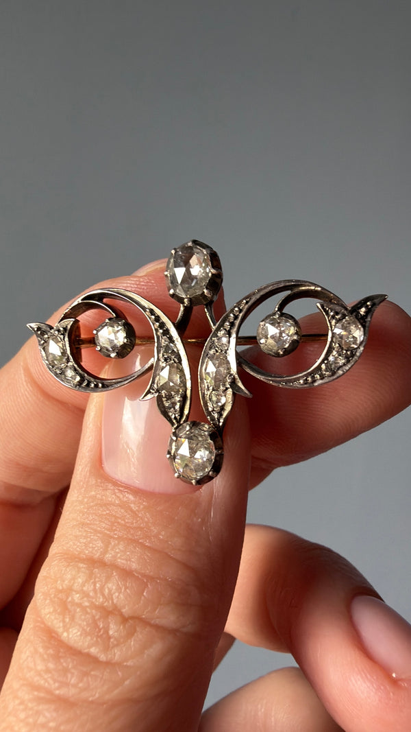 Art Nouveau Brooch with Rose Cut Diamonds
