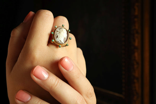 Cameo Ring with Turquoise in Solid 18k Gold