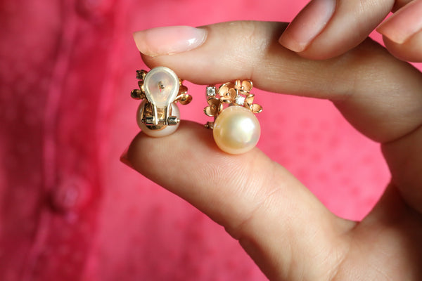 18k Fresh Water Pearl Earrings, Signed Jewelry by Annamaria Cammilli, Blossom Baroque