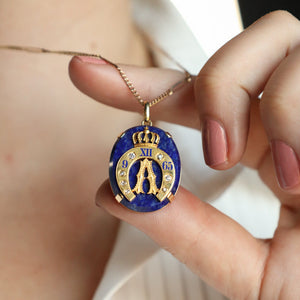 18k Gold Antique Horseshoe and Crown Charm Pendant