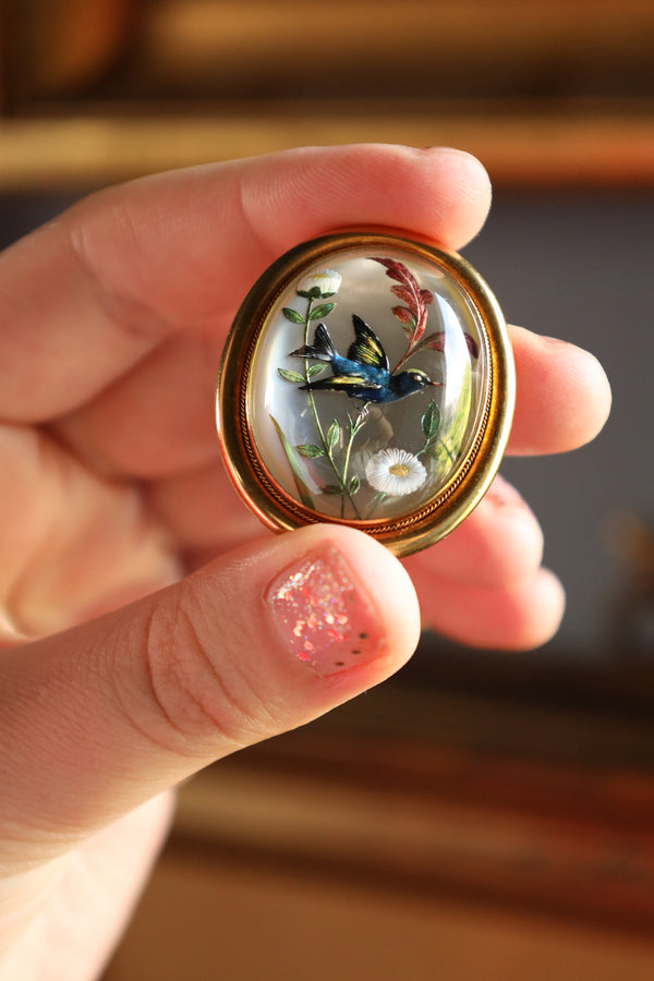 Antique Victorian Essex Crystal Brooch in 18k Gold