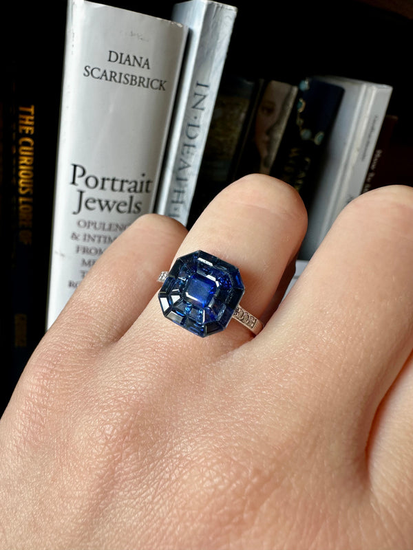 Art Deco Style Engagement Ring with Calibrated Sapphires