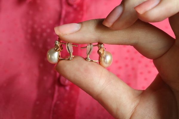 18k Fresh Water Pearl Earrings, Signed Jewelry by Annamaria Cammilli, Blossom Baroque