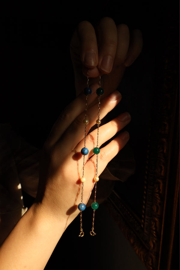 18k Gold Lapis Lazuli and Pearl Bead Bracelet