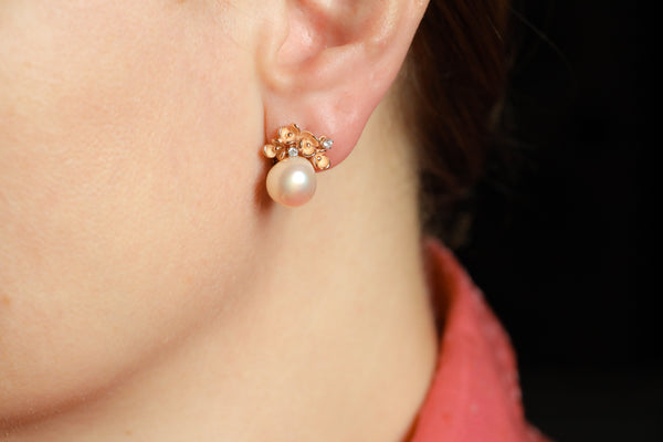 18k Fresh Water Pearl Earrings, Signed Jewelry by Annamaria Cammilli, Blossom Baroque