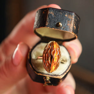 Large Oval Dome Gold Ring, Hammered 18k Gold