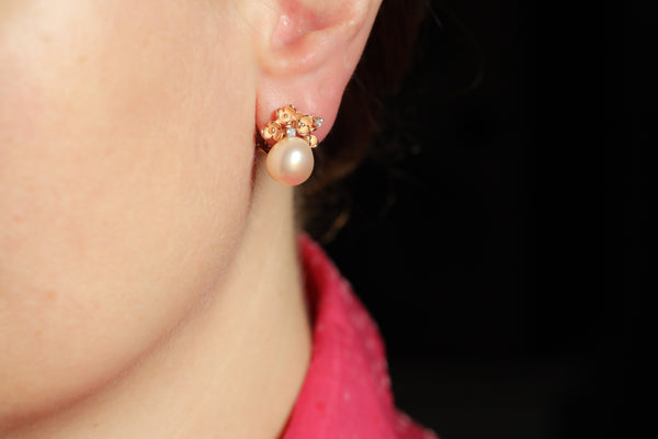 18k Fresh Water Pearl Earrings, Signed Jewelry by Annamaria Cammilli, Blossom Baroque