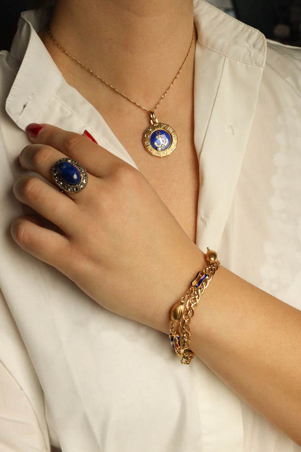 18k Gold Virgo Zodiac Pendant with Diamonds and Enamel