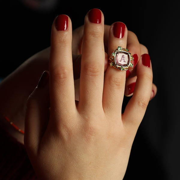 Artisan Amethyst Letter A Signet Intgalio Ivy Ring