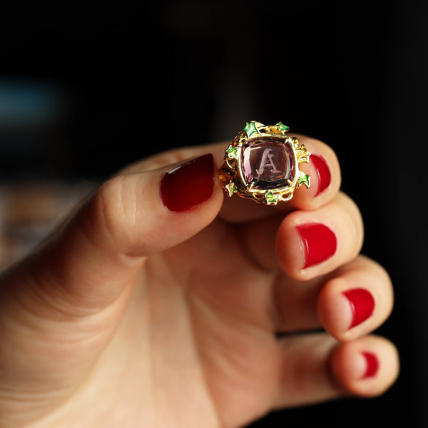 Artisan Amethyst Letter A Signet Intgalio Ivy Ring